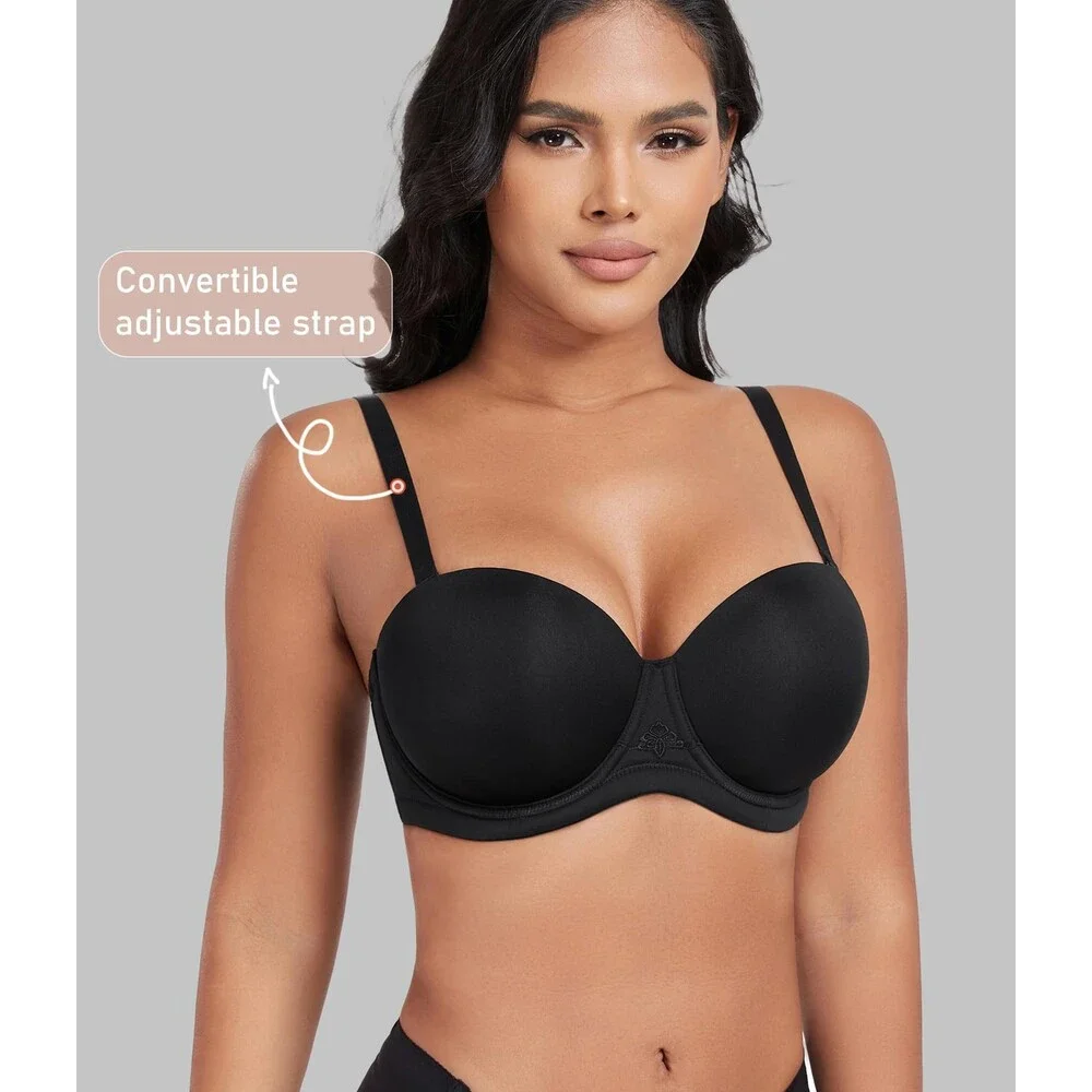 DotVol Women's Black Multiway Strapless Bra Full Figure Underwire Contour 36C